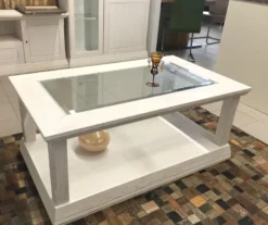 Couchtisch Vienna - Pinie massiv mit Glasplatte