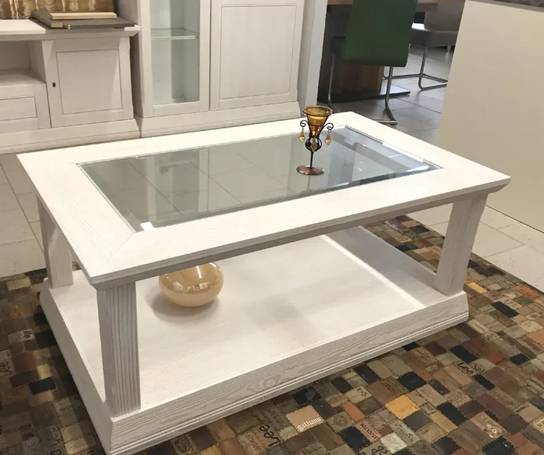 Couchtisch Vienna - Pinie massiv mit Glasplatte