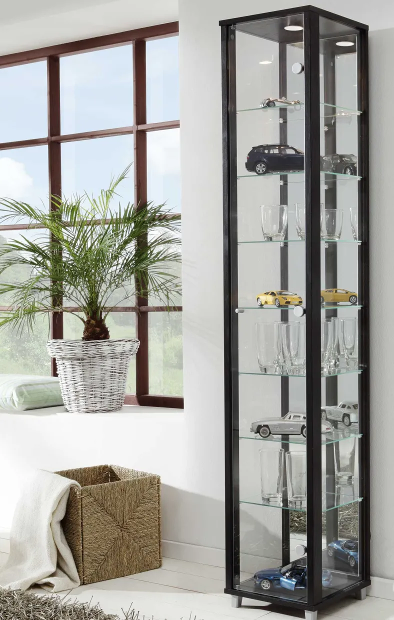 Glas Vitrine schmal in 7 Farben