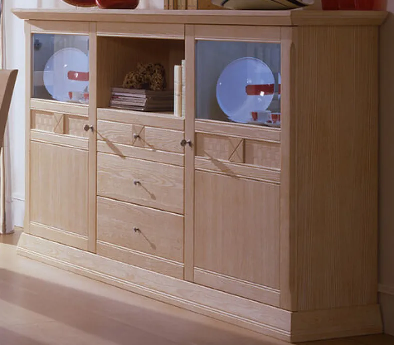 Highboard 2-türig mit 3 Schubladen Vienna Pinie massiv