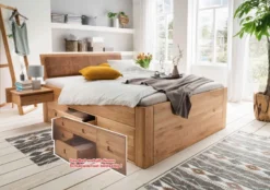 Holzbett mit Schubladen wildeiche