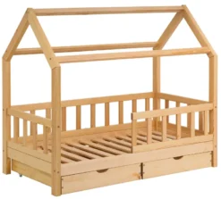 Massivholz Hausbett mit Schubkästen in 2 Größen