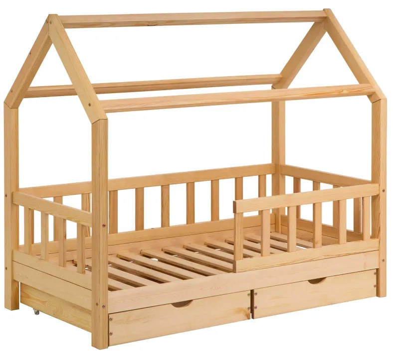 Massivholz Hausbett mit Schubkästen in 2 Größen