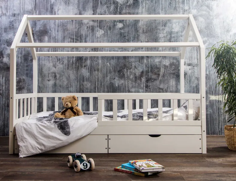 Massivholz Hausbett mit Schubkästen in 2 Größen