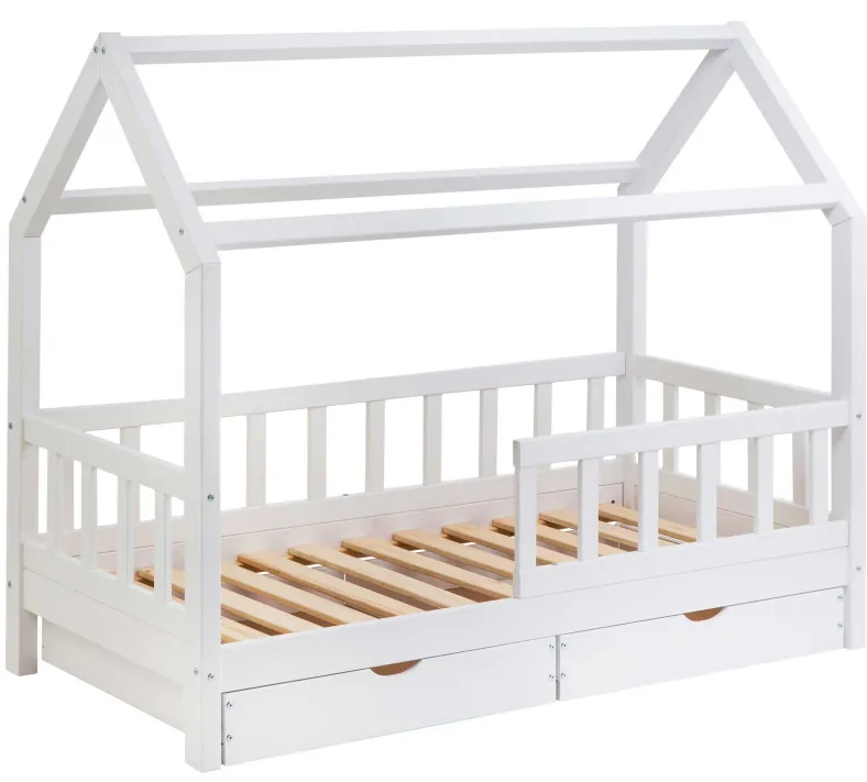 Massivholz Hausbett mit Schubkästen in 2 Größen