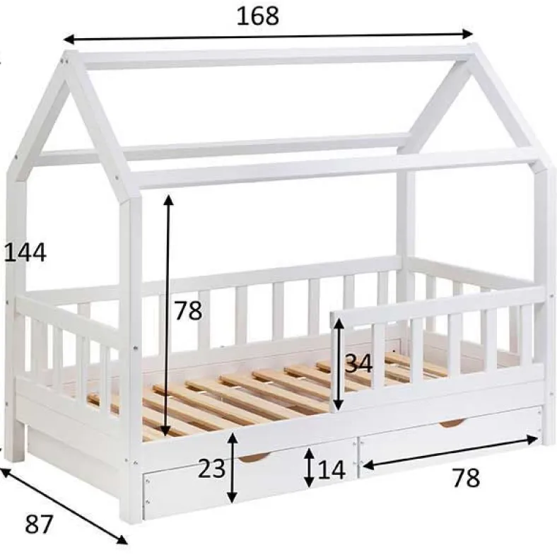Massivholz Hausbett mit Schubkästen in 2 Größen