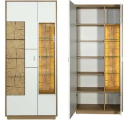 Orbano white Vitrinenschrank mit Hirnholz Applikation weiß / alteiche