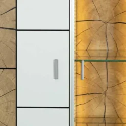 Orbano white Vitrinenschrank mit Hirnholz Applikation weiß / alteiche