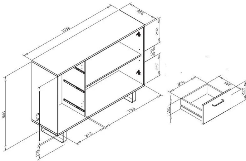 Orlando günstige Kommode 120 cm mit Schubkästen u. Türen