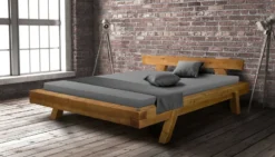Powerwood rustikales Balkenbett massiv Eicheoptik